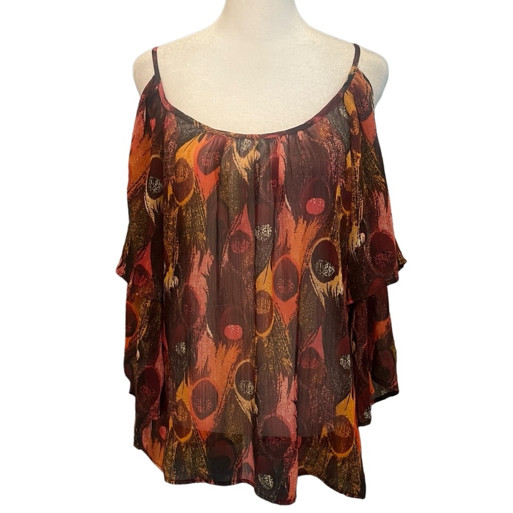 Charlotte Russe Top Women’s Size M Sheer Cold Shoulder 3/4 Sleeves​